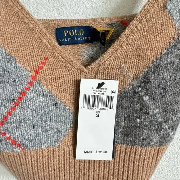 Ralph Lauren Ekose Camel Brown Wool Cashmere Blend Cropped Tank Women’s S NWT - Picture 5 of 6